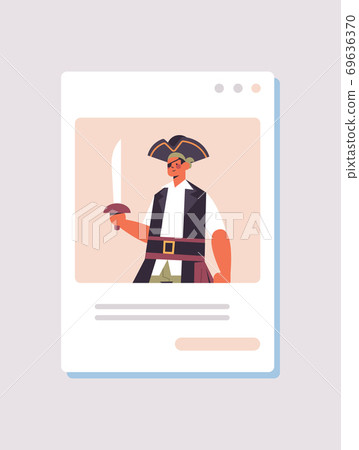 man in pirate costume happy halloween party celebration self isolation online communication concept man in pirate costume happy halloween party celebration self isolation online communication concept 69636370