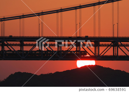 《岡山縣》久住鼻子的風景，穿越瀨戶大橋的火車 69638591