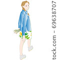 Illustration of a woman looking back and walking Illustration of a woman looking back and walking 69638707