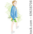 A woman looking back, an illustration of a walking walk, green A woman looking back, an illustration of a walking walk, green 69638708