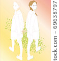 Two women looking back, illustration of walking walk, gradation Two women looking back, illustration of walking walk, gradation 69638797