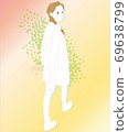 Illustration of a walking walk with a woman looking back, gradation Illustration of a walking walk with a woman looking back, gradation 69638799