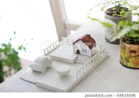 DIY wooden shelves and indoor green image photo 69638896