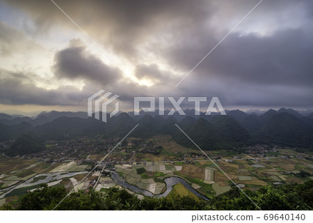 Rice field in harvest time in Bac Son valley, Lang Son, Vietnam 69640140
