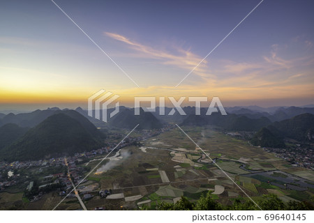 Rice field in harvest time in Bac Son valley, Lang Son, Vietnam Rice field in harvest time in Bac Son valley, Lang Son, Vietnam 69640145