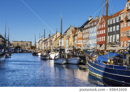 Nyhavn water front canal and touristic street Copenhagen 69641608