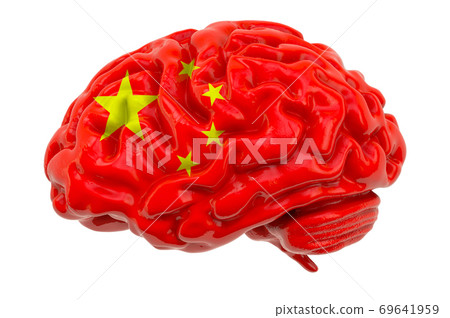 Human brain with Chinese flag. Scientific research and education in China concept, 3D rendering Human brain with Chinese flag. Scientific research and education in China concept, 3D rendering 69641959