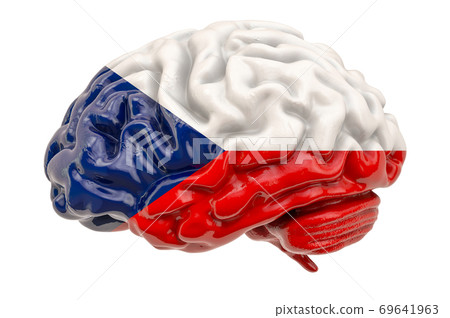 Human brain with Czech Republic flag. Scientific research and education in Czech Republic concept, 3D rendering Human brain with Czech Republic flag. Scientific research and education in Czech Republic concept, 3D rendering 69641963