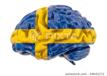 Human brain with Swedish flag. Scientific research and education in Sweden concept, 3D rendering Human brain with Swedish flag. Scientific research and education in Sweden concept, 3D rendering 69642231
