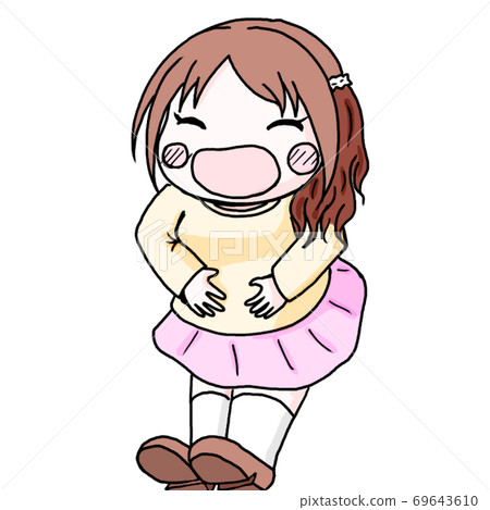 A woman laughing happily holding her stomach A woman laughing happily holding her stomach 69643610