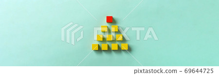 Business material. Pyramid-shaped block. Society, organization, strategy, top-down, plans, ideas, etc. 69644725