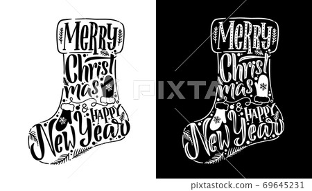 Christmas calligraphy card. White on black background.  69645231