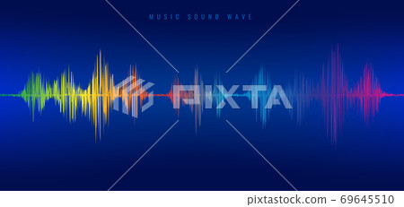 Rainbow music sound wave line equalizer on blue background. Rainbow music sound wave line equalizer on blue background. 69645510