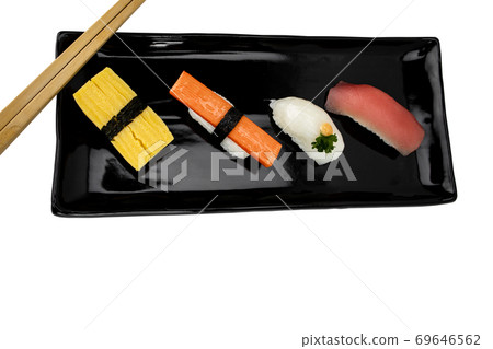 Top view Sashimi  with chopsticks on table.  Japan food concept 69646562