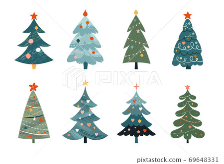 Christmas trees collection, modern flat design. Stickers, elements, Merry Xmas posters, icons Christmas trees collection, modern flat design. Stickers, elements, Merry Xmas posters, icons 69648331
