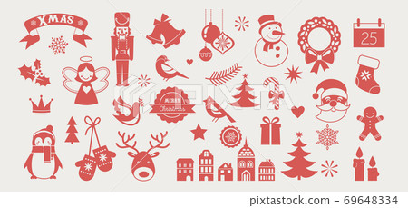 Flat Christmas icons, element for patterns, cards, apps stickers, vector background 69648334