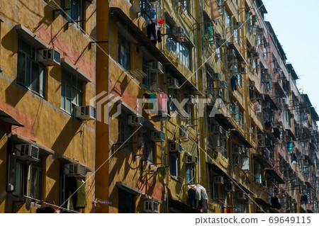 building facade in Hong Kong, residential real estate - building facade in Hong Kong, residential real estate - 69649115