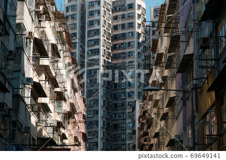 building facade in Hong Kong, residential real estate - building facade in Hong Kong, residential real estate - 69649141