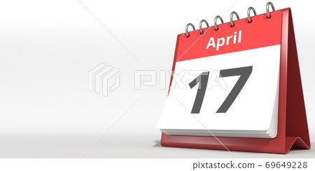 April 17 date on the flip calendar page, 3d rendering 69649228