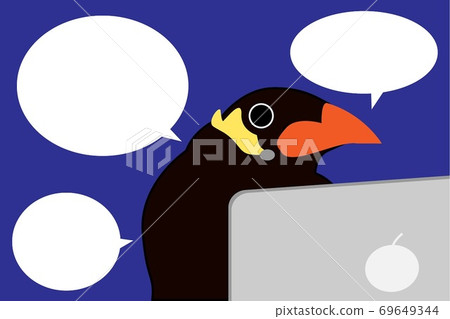 A well-spoken myna with a headset working in a call center 69649344