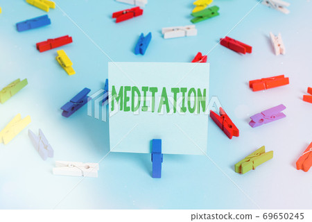 Writing note showing Meditation. Business photo Writing note showing Meditation. Business photo 69650245