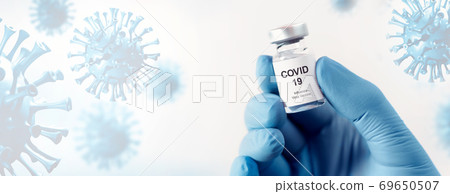 Doctor holding Covid-19 vaccine bottle background 69650507