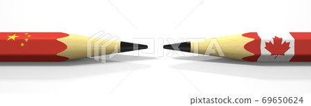 Pencils with flags of China and Canada. Political conflict concept. 3d rendering Pencils with flags of China and Canada. Political conflict concept. 3d rendering 69650624
