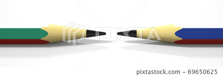 Flags of Bulgaria and Russia on the pencils, 3d rendering Flags of Bulgaria and Russia on the pencils, 3d rendering 69650625