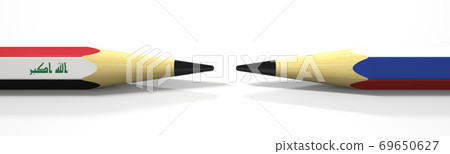 Flags of Iraq and Russia on the pencils, 3d rendering Flags of Iraq and Russia on the pencils, 3d rendering 69650627