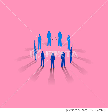 People joined in the ring,Social distancing,1 meter 69652923
