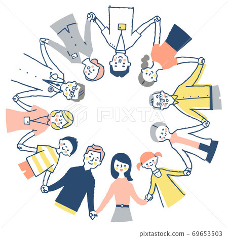 Family members and healthcare professionals holding hands in a circle Family members and healthcare professionals holding hands in a circle 69653503