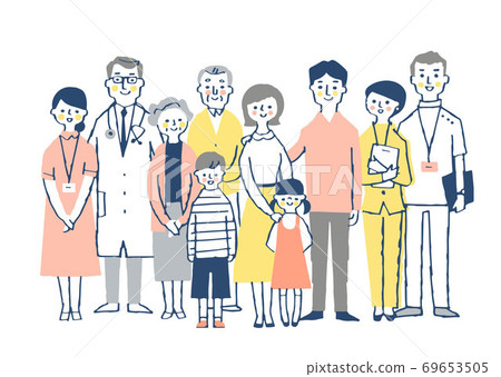 Family and medical staff gathering whole body 69653505