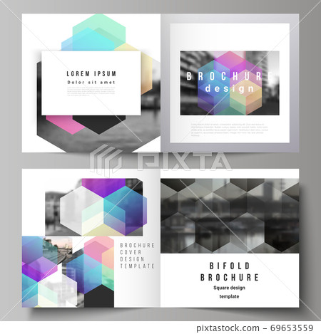 Vector layout of two covers templates with abstract shapes and colors for square design bifold brochure, flyer, magazine, cover design, book design, brochure cover. 69653559