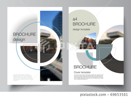 Vector layout of A4 cover mockups design templates for brochure, flyer layout, booklet, cover design, book, brochure cover. Background with circle round banners. Corporate business concept template. Vector layout of A4 cover mockups design templates for brochure, flyer layout, booklet, cover design, book, brochure cover. Background with circle round banners. Corporate business concept template. 69653581