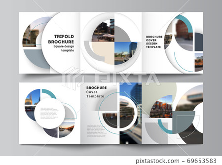 Vector layout of square covers design templates for trifold brochure, flyer, cover design, book, brochure cover. Background with abstract circle round banners. Corporate business concept template. Vector layout of square covers design templates for trifold brochure, flyer, cover design, book, brochure cover. Background with abstract circle round banners. Corporate business concept template. 69653583