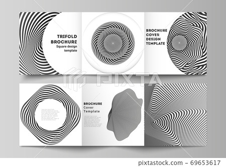 Minimal vector editable layout of square format covers design templates for trifold brochure, flyer, magazine. Abstract 3D geometrical background with optical illusion black and white design pattern. Minimal vector editable layout of square format covers design templates for trifold brochure, flyer, magazine. Abstract 3D geometrical background with optical illusion black and white design pattern. 69653617
