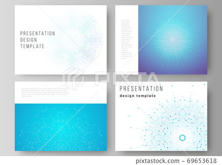 The minimalistic abstract vector illustration layout of the presentation slides design business templates. Big Data Visualization, geometric communication background with connected lines and dots. The minimalistic abstract vector illustration layout of the presentation slides design business templates. Big Data Visualization, geometric communication background with connected lines and dots. 69653618