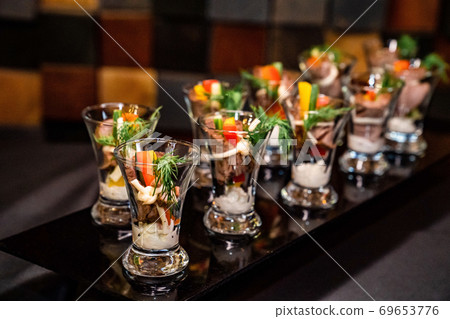 culinary cocktail of grilled vegetables sauce.  69653776