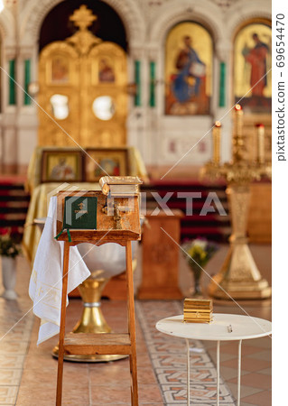Orthodox church. prayer book on the podium 69654470