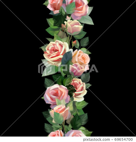 Beautiful seamless border with pink roses in vintage style Beautiful seamless border with pink roses in vintage style 69654700
