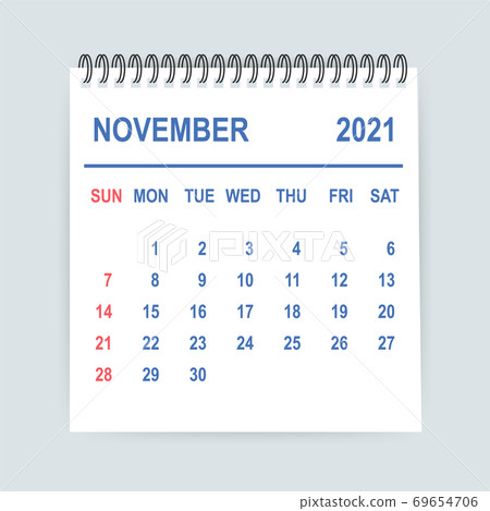 November 2021 Calendar Leaf. Calendar 2021 in flat style. Vector illustration. 69654706