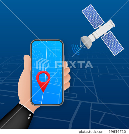 The satellite. Artificial satellites orbiting the planet Earth, GPS. Vector stock illustration. 69654710