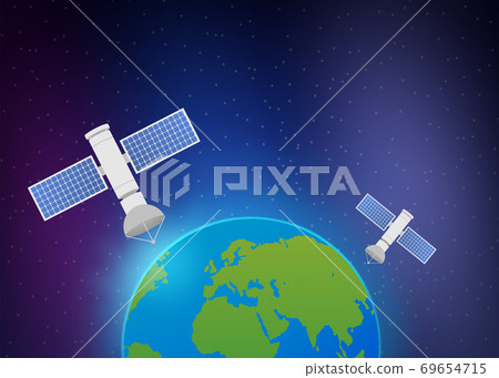 Artificial satellites orbiting the planet Earth. Artificial satellites orbiting the planet Earth, GPS. Vector stock illustration. 69654715