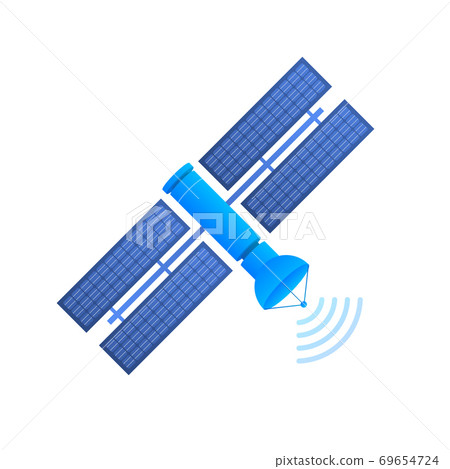 The satellite. Artificial satellites orbiting the planet Earth, GPS. Vector stock illustration. 69654724