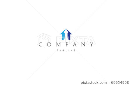 Vector color logo on which an abstract image of a house consisting of three upward arrows. 69654908