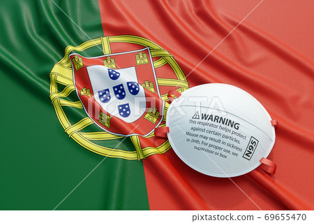 Coronavirus medical surgical face mask on the Portuguese national flag Coronavirus medical surgical face mask on the Portuguese national flag 69655470