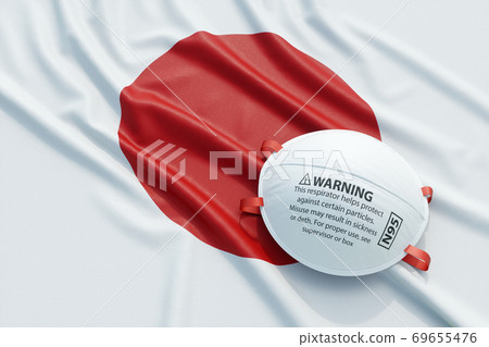 Coronavirus medical surgical face mask on the Japanese national flag Coronavirus medical surgical face mask on the Japanese national flag 69655476