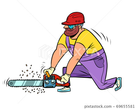 A carpenter with a chain saw A carpenter with a chain saw 69655581