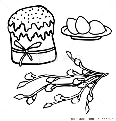 Easter cake and egg sticker set on white isolated backdrop stock vector illustration 69656202