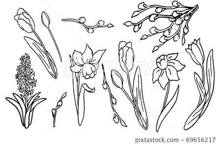Floral sticker set on white isolated backdrop stock vector illustration Floral sticker set on white isolated backdrop stock vector illustration 69656217